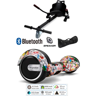Citymate Elektrikli Kaykay Scooter Hoverboard Akıllı Dengeli + Hover Kart + Çanta Full
