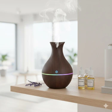 Qoquland Şarjlı Ahşap Vazo Buhar Makinesi - 7 Renk Rgb Işıklı Hava
