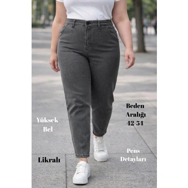 Cedy Denım Kadın Büyük Beden Pileli Mom Jean Pantolon