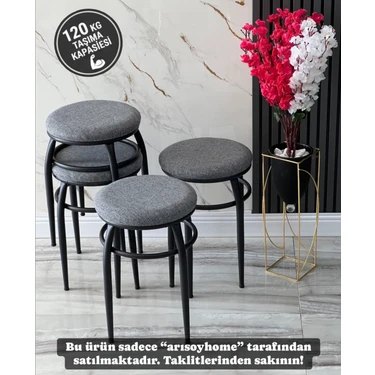 Ars 4 Adet Demir Ayaklı Tabure,gri Tabure, Mutfak Balkon Taburesi, Kumaş Tabure, Tabure,