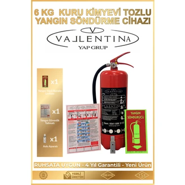 Vallentina 6 kg Tozlu Yangın Söndürme Cihazı Ruhsata Uygun Tse-Hyb/ce Belgeli (Talimat-Levha-Askı