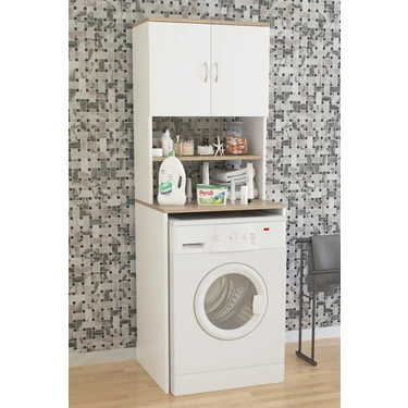 Aeka Ae-2042 Solo Çamaşır Makinesi Dolabı Beyaz Suntadan Düz Panel Tasarım 4 Raflı