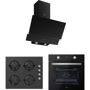Silverline Esty Siyah Cam Ankastre Set ( Dijital Fırın Dokunmatik Davlumbaz