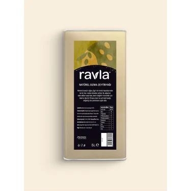 Ravla Naturel Sızma Zeytinyağı 5L Sofralık Türkiye Menşeli Soğuk Sıkım