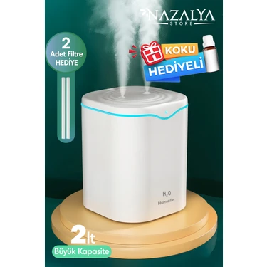 Nazalya 2 Litre Typ-C Girişli Çift Püskürtmeli Ultrasonik Hava Nemlendirici Buhar