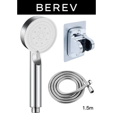 Berev 5 Fonksiyon Duş Başlığı Kendinden Yapışkanlı Duş Askısı 1,5 Krom Duş Hortumu Duş