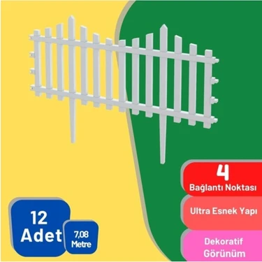 Dekozum 12 Adet 7,08 Metre Plastik Bahçe Çiti, Plastik Dekoratif Bahçe Çiti, 59 cm Bahçe Çiti,