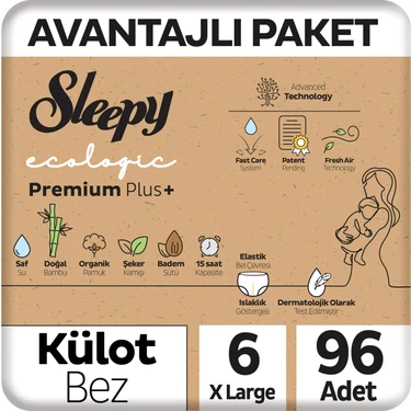 Sleepy Ecologic Premium Plus Avantajlı Paket Külot Bez 6 Numara Xlarge 96