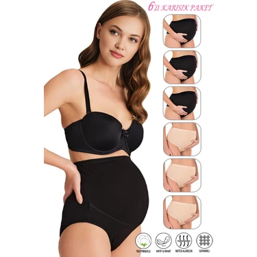 Özkan Underwear Özkan 23582 6'lı Paket Kadın 3 Siyah 3 Ten Rengi Pamuklu Likralı Süprem Hamile