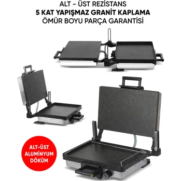 Milan Elektrikli Lahmacun Bazlama Makinesi Grill, Elektrikli Izgara, Kebap, Balık, XL (Klasik Model
