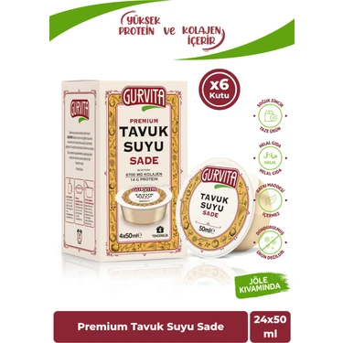Gurvita Tavuk Suyu Sade 50 ml 24 Adet Hızlı Hazırlanır Türkiye Menşeli Lezzetli