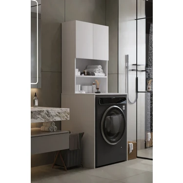 Awox Vega Çamaşır Makinesi Üstü Dolap Banyo Dolabı Kapaklı Dolap Çamaşır Dolabı Üst