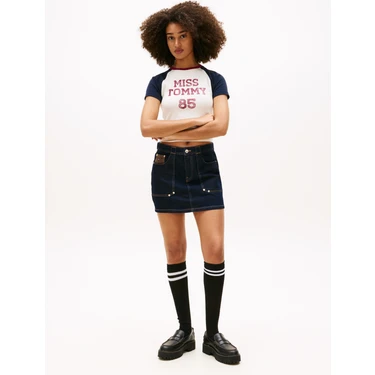 Tommy Jeans Yüksek Bel Lacivert Kadın Denim Etek Mını Skırt