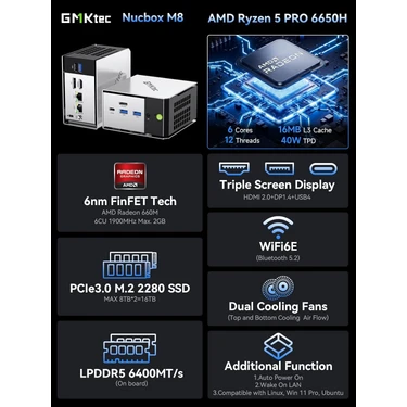 GMKtec M8 Amd Ryzen 5 Pro 6650H Işlemci, 16GB Ddr5 Ram, Fiyatı