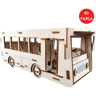 Algwood Klasik Şehir Otobüsü Ahşap Maket – Detaylı 3D Puzzle, Dekoratif ve Koleksiyon