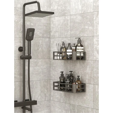 Mutfak Köşesi Banyo Rafı, Yapışkanlı Banyo Rafı, 2'li Banyo Düzenleyici, Duş Rafı Organizer