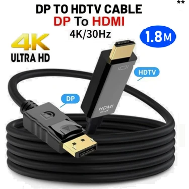Vwin Dp To HDMI Çevirici Kablo 4K*30Hz Display Port Displayport To HDMI Dönüştürücü 1.8