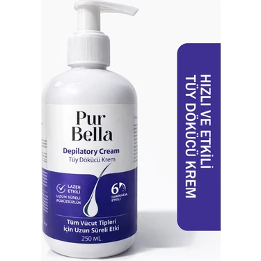 250 ml Pur Bella Tüy Dökücü Krem Tüm Cilt Tipleri için Aloe Vera & E Vitaminli Hızlı Etkili
