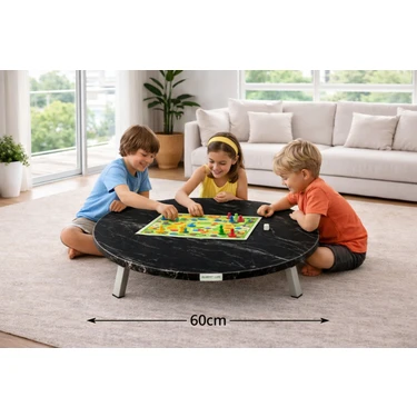 Alesta Life 60  cm  Siyah Katlanabilir Metal Ayaklı Yer Sofrası | Hamur Açma Tahtası | Oyun Masası