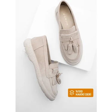 Marjin Kadın Hakiki Deri Loafer Günlük Ayakkabı Suma Bej