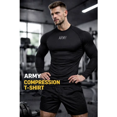 Gazelmanya Army Premium Compression Uzun Kol Fitness Body Gym Sporcu Kısa Kol Fitness Body