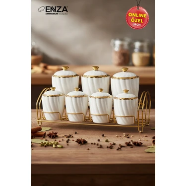 Enza Esin Gold Standlı Porselen Baharat Takımı 15 Parça Fiyatı
