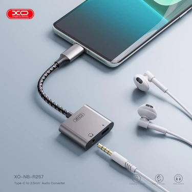 Xo Type-C to 3.5mm Aux ve Şarj Girişli 2 in 1 Kulaklık Ses Dönüştürücü