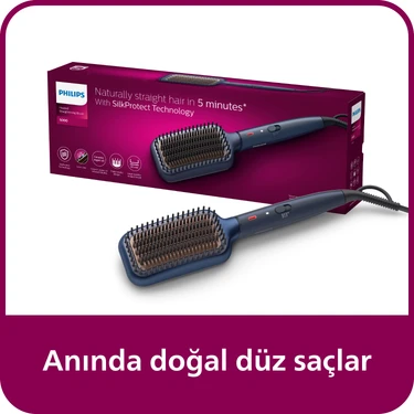 Philips Düzleştirici Tarak, Anında Doğal Düz, Pürüzsüz Kabarmayan Saçlar,
