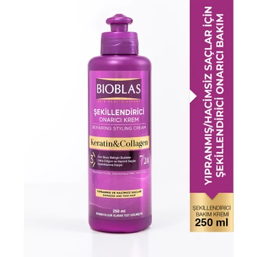 Bioblas Onarıcı Şekillendirici Krem - Keratin ve Kolajen İçeren, 250 ml - Yıpranmış ve Hacimsiz