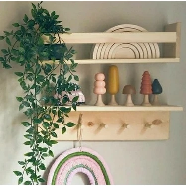 Ahsap Craft 2'li Ahşap Montessori Askılık Raf ve