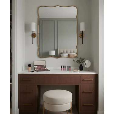 Faw Decor Premium Şık Asimetrik Ahşap Çerçeveli Ayna Ev Dekoru Estetik Duvar Aynası Banyo