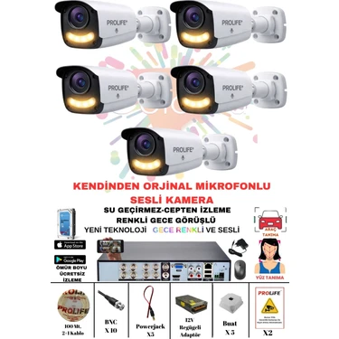 5 Li Sesli Güvenlik Kamerası 5 Mp Gece Renkli Yüz ve Araç Tanımalı Full Hd Kamera