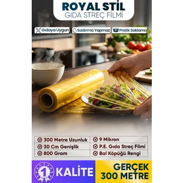 Royal Stil Streç Film | Gıda Temasına Uygun  | Gold Serisi | 30 cm x 300 Mt. | 9 Mikron  | 800 Gr.