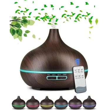 vooka Uzaktan Kumandalı Ahşap Tasarımlı Ultrasonik Aroma Difüzörü & Hava Nemlendirici, LED Işıklı