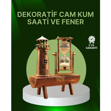 Ayena Moda Vintage Kum Saati + Deniz Feneri Modeli – Ahşap Gövdeli Masa Üstü