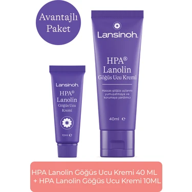 Lansinoh HPA Lanolin Göğüs Ucu Kremi 40 ml + 10 ml Set Doğal İçerik ile Hassas Göğüs Uçları