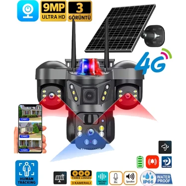 Ventus ONQAM  ON-SG4366  9MP Üç Kameralı UltraHD 4G Güneş Enerjili Akıllı Güvenlik