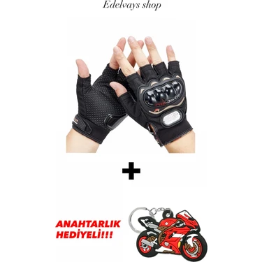Edelvays Shop Kısa Motosiklet Eldiveni Siyah