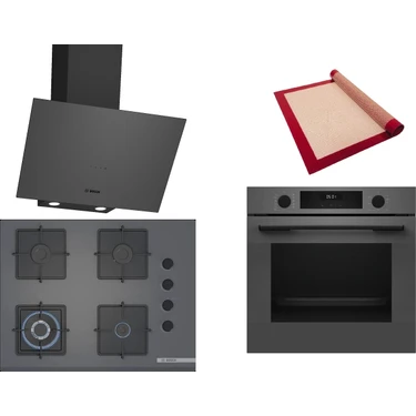 Bosch Gri 3 Lü Ankastre Set 519 ( HUA717BN0T - POH7C9P31O - DWK64PJ70T  ) 67CM Wok Bek Ocak - Buhar
