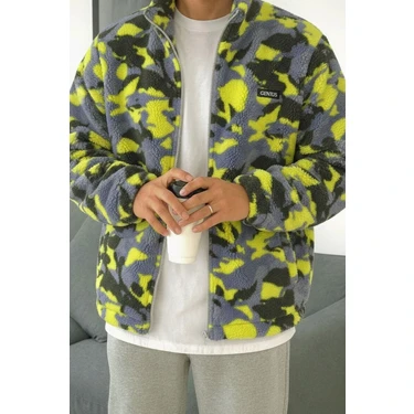 Genius Store Oversize Peluş Tam Fermuarlı Sweatshirt Peluş Içi Polarlı Sherpa Kumaş