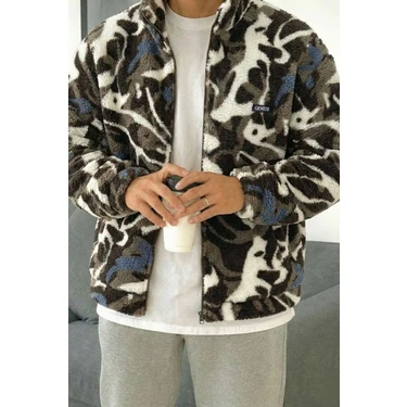 Genius Store Oversize Peluş Tam Fermuarlı Sweatshirt Peluş Içi Polarlı Sherpa Kumaş