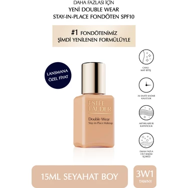 Estee Lauder Seyahat Boy Fondöten - Double Wear Stay-In-Place Fondöten SPF10 (3W1 Tawny)