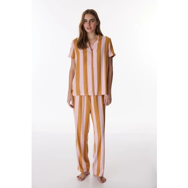 Penti Renkli Bella Çizgili Düğmeli Gömlek Pantolon Pijama