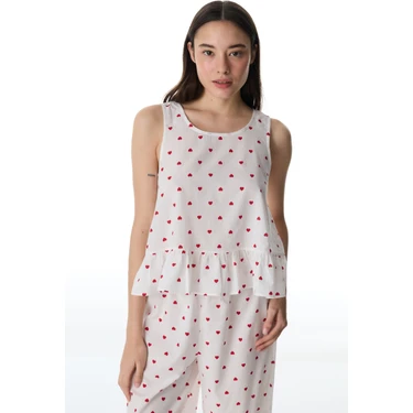 Penti Kırık Beyaz Red Hearts Pamuklu Atlet Pijama