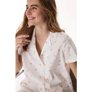 Penti Kırık Beyaz Peach Pamuklu Gömlek Pantolon Pijama