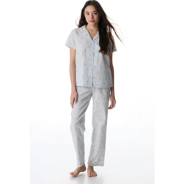 Penti Açık Mavi Lemons Pamuklu Gömlek Pantolon Pijama