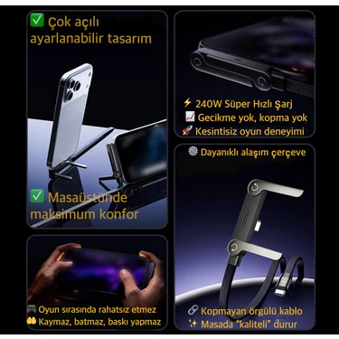 Basemo En Güçlü Type-C den Type-C 240Watt Güçle Super Hızlı 480Mps Veri Aktarımı Hem Stant Hem