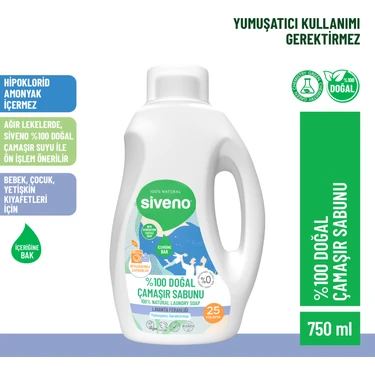 Siveno %100 Doğal Çamaşır Sabunu %100 Bitkisel Deterjan Yumuşatıcı Gerektirmez Konsantre Vegan 750