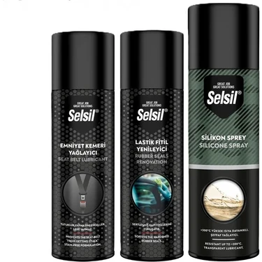 Selsil Emniyet Kemeri Yağlayıcı 200ML + Lastik Fitil Yenileyici 200ML + Silikon Sprey 500
