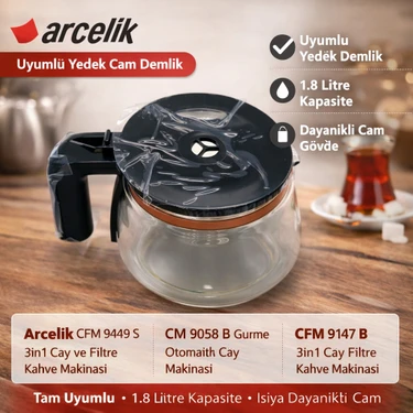 Arçelik Orijinal cm 9058 B Çay Makinesi Cam Demlik Sürahi